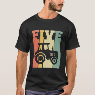 Camiseta Crianças Vintage Fazenda Trator Cinco Anos 5 Anive