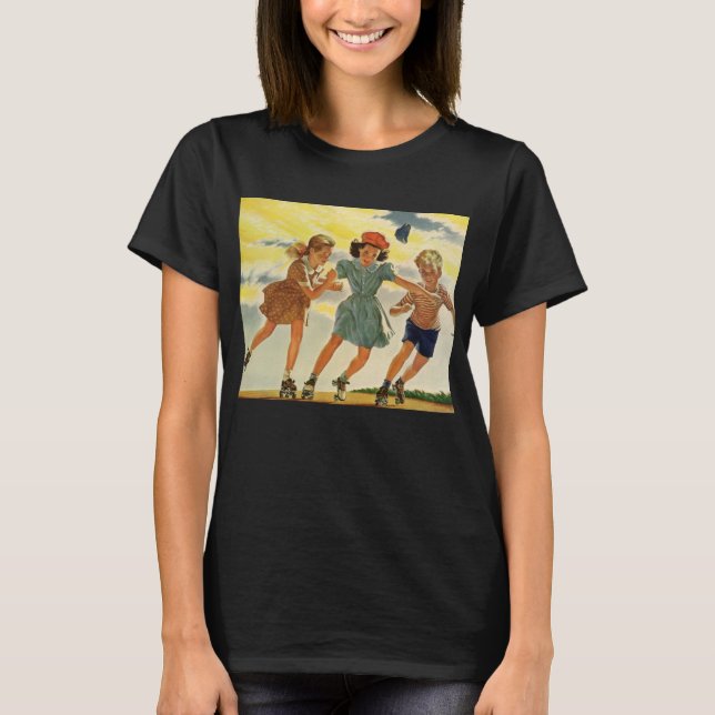 Camiseta Crianças Vintage, Meninas Divertidas Roda (Frente)