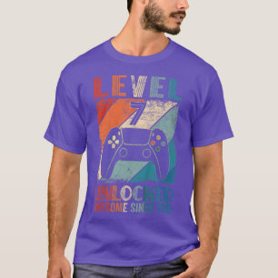 Camiseta Crianças Vintage Nível 7 Vídeo Gamer Desbloqueado 