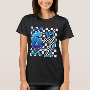 Camiseta Crianças Xadrez Azul Eu Tinha 6 Agora Eu ; tenho 7