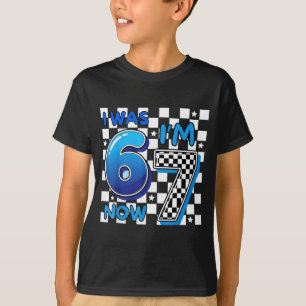 Camiseta Crianças Xadrez Azul Eu Tinha 6 Agora Eu ; tenho 7