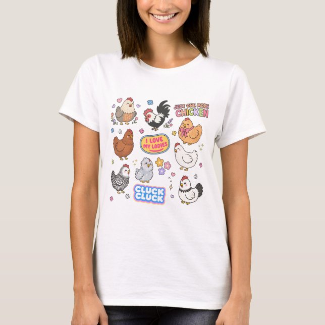 Camiseta Criando Galinhas Galinhas Fofas Colagem (Frente)