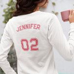 Camiseta Criar Nome do Jogador Rosa Número Jersey Folga Lon<br><div class="desc">Crie a sua própria tipografia personalizada, personalizada, legal, cor-de-rosa/fonte/script, número de camisa monograma do nome do jogador, confortável, casual, durável, flexível, pré-hrunk 100% de algodão, mulheres camiseta básica de manga comprida e pesada. Basta digitar seu nome / nome do jogador e número de camisa do jogador, para personalizar. Faz um...</div>