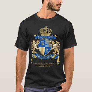 Camiseta Criar seu próprio emblema Dourado azul do leão da