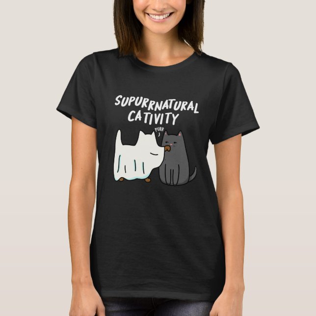 Camiseta Criatividade Su-Purr-Natural Funny Cat Pun Dark BG (Frente)