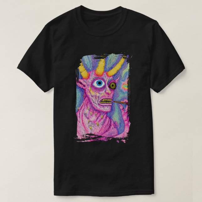Camiseta Criatura com chifres e algo na boca (Frente do Design)