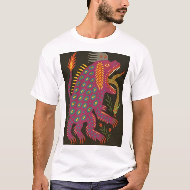 Camiseta Criatura Mítica - Impressão de Arte Folk (Frente)