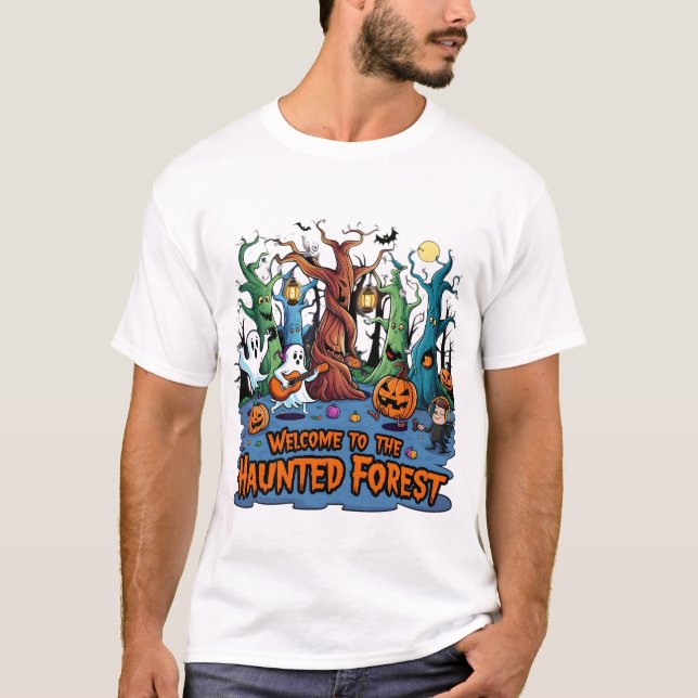 Camiseta Criaturas Jovens na Floresta Assombrada (Frente)
