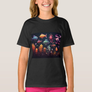 Camiseta Criaturas submarinas coloridas em preto