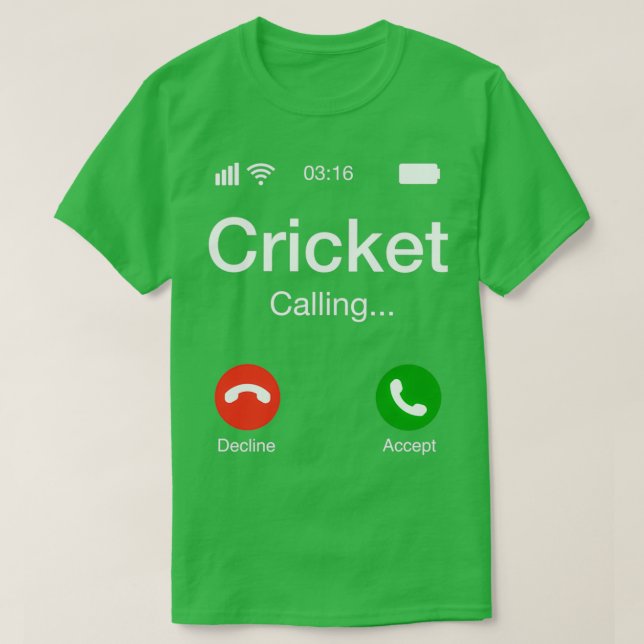 Camiseta Cricket Calling Cricket Telefone 2 (Frente do Design)