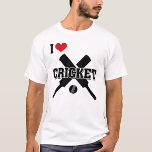 Camiseta Cricket, eu adoro Cricket, morcegos cruzados e bol