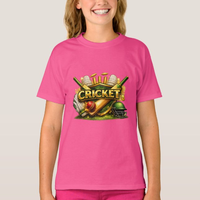 Camiseta Cricket Gold Emblem Sport Inspired Girls Tee (Frente)