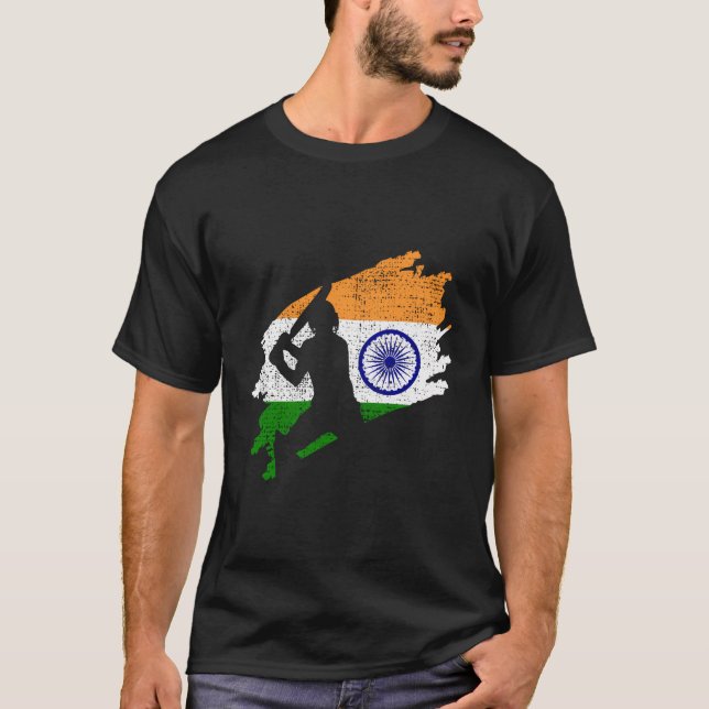 Camiseta Cricket India Flag Jersey Vintage Gift (Frente)