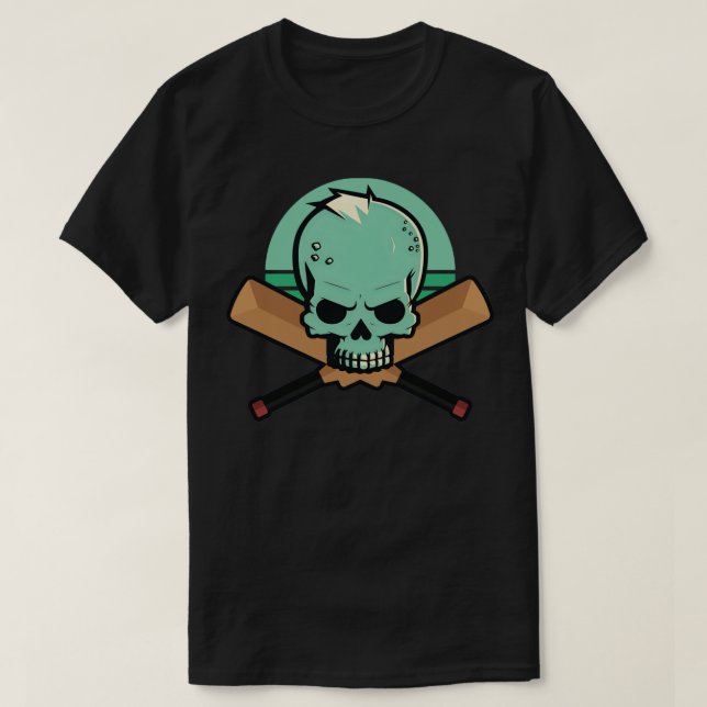 Camiseta Cricket Player Skull Bat (Frente do Design)