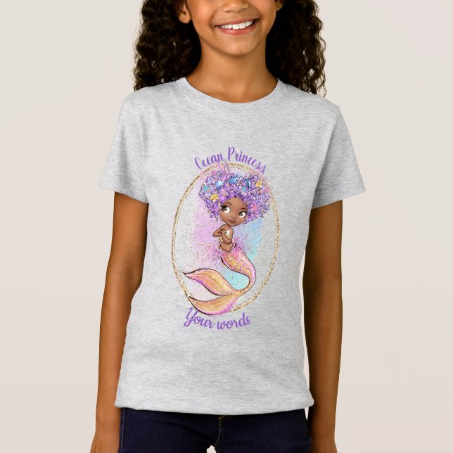 Camiseta Crie a sua princesa do Oceano de Sereia Preta (Frente)