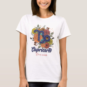 Camiseta Crie Seu Próprio Capricórnio Flores Zodiacas