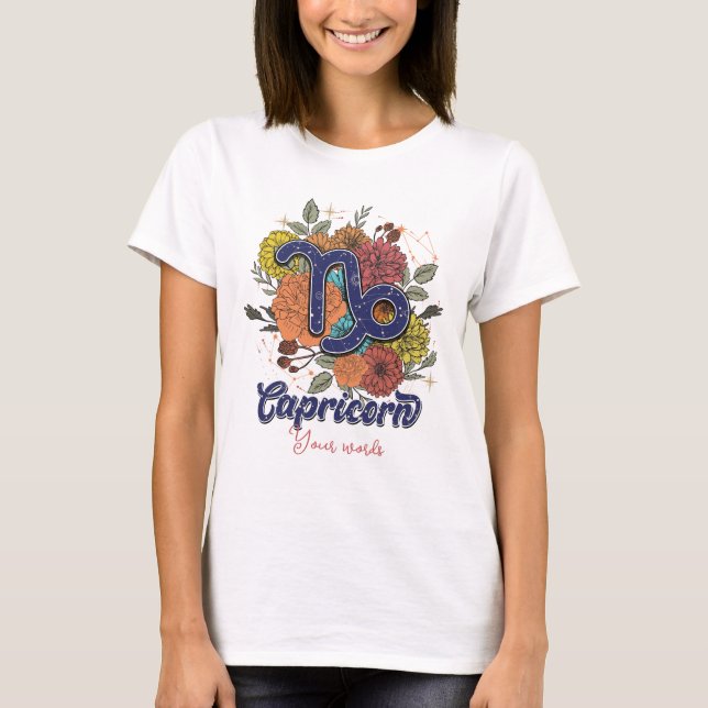 Camiseta Crie Seu Próprio Capricórnio Flores Zodiacas (Frente)