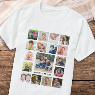 Camiseta Crie Seu Próprio Colagem de 17 Fotos com Nome da F
