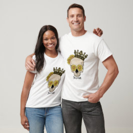 Camiseta Crie seu próprio crânio de girassol Rei Rainha