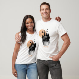 Camiseta Crie seu próprio crânio de lua e pássaros vivos