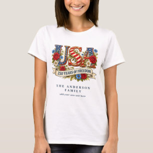 Camiseta Crie Seu Próprio Floral EUA 250 Anos de Liberdade