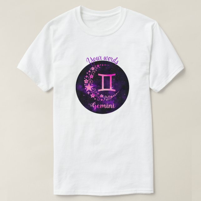 Camiseta Crie seu próprio Gemini Celestial Roxo Zodiac (Frente do Design)