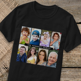 Camiseta Crie seu próprio nome da família de colagem de fot