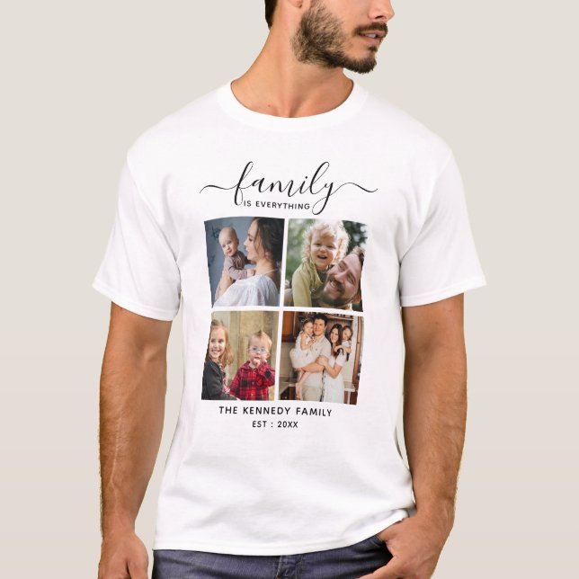 Camiseta Crie seu próprio nome de família 4 Colagem de foto (Frente)