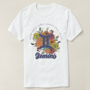 Camiseta Crie seu próprio Starry Floral Gemini Zodiac