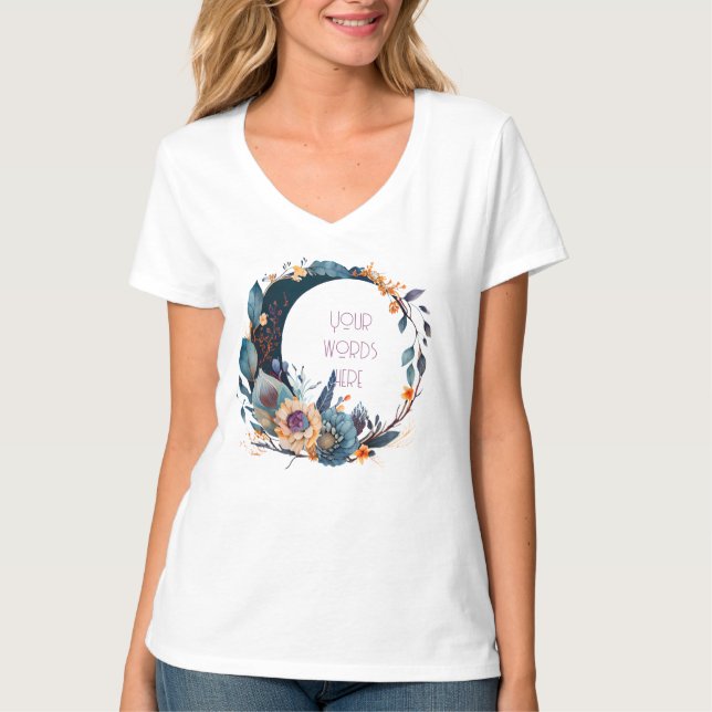 Camiseta Crie seu próprio Teal e Dourada Lua Floral (Frente)