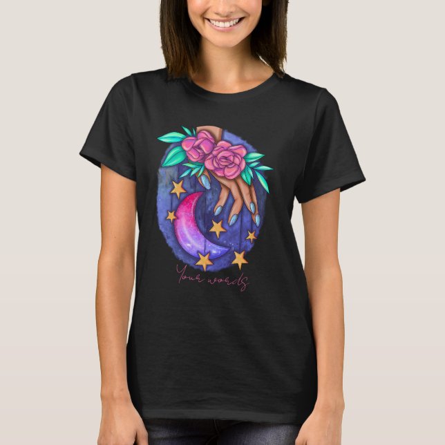 Camiseta Crie Sua Lua Crescente E Rosas Rosa (Frente)