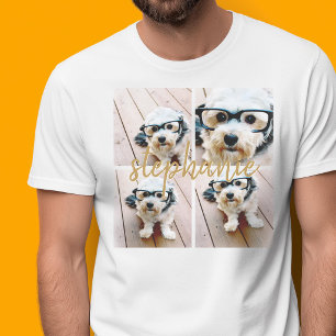 Camiseta Crie Sua Própria Colagem de 4 Fotos - Nome do Scri