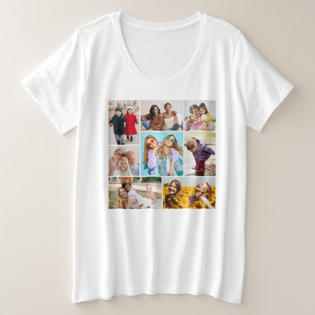 Camiseta Crie sua própria colagem de 8 fotos (Frente do Design)