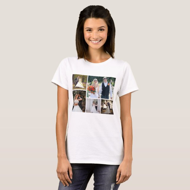 Camiseta Crie Sua Própria Colagem De Casamento Fotográfico  (Frente Completa)