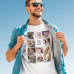 Camiseta Crie sua própria colagem de fotos<br><div class="desc">Camiseta personalizada com 11 fotos quadradas para você mudar para a sua,  e uma simples modelo de texto editável. Dica da foto: recorte as fotos em quadrados antes de carregar,  garantindo que o assunto esteja no centro para obter melhores resultados.</div>