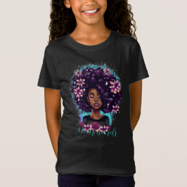 Camiseta Crie Sua Própria Garota Negra Flores Roxas