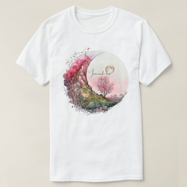 Camiseta Crie Sua Própria Paisagem de Lua Rosa (Frente do Design)