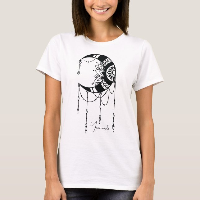 Camiseta Crie sua própria silhueta de lua de boho (Frente)