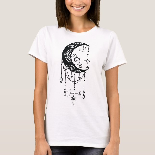 Camiseta Crie Sua Própria Silhueta de Lua Enfeitiçante Boho (Frente)