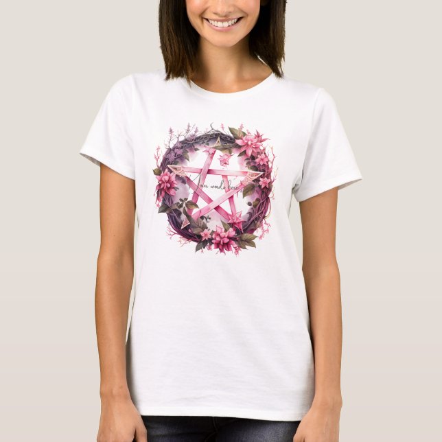 Camiseta Crie suas Próprias Flores de Pentáculo Rosa (Frente)