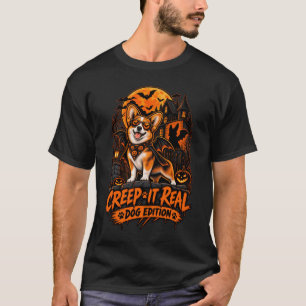 Camiseta Crie Verdadeiro Óculos de Morcego Corgi Halloween