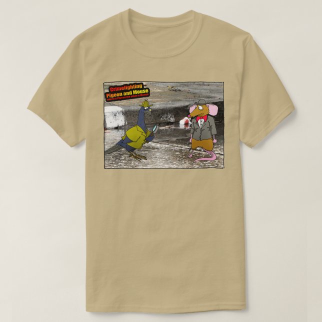 Camiseta Crime Fighting Pigeon e Mouse (Frente do Design)