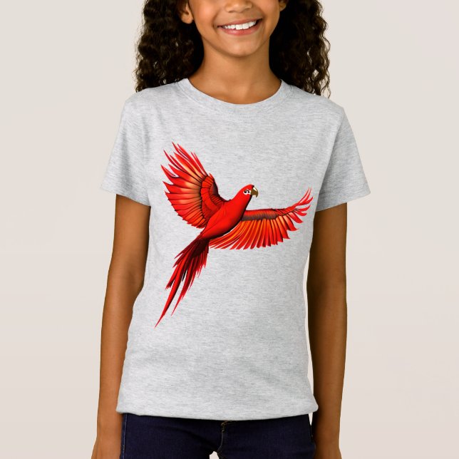 Camiseta Crimson Macaw / Papagaio Vermelho em voo Tee Kid (Frente)