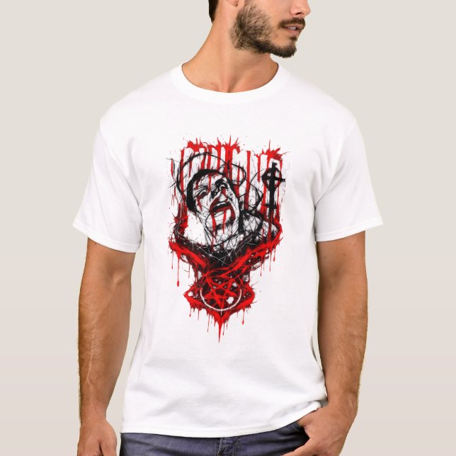 Camiseta Crimson Martyr – Gothic Horror Metal Design (Frente)
