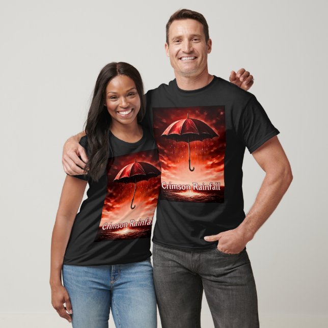 Camiseta Crimson Rainfall - Red Umbrella Art Tee | Único (Unissex)