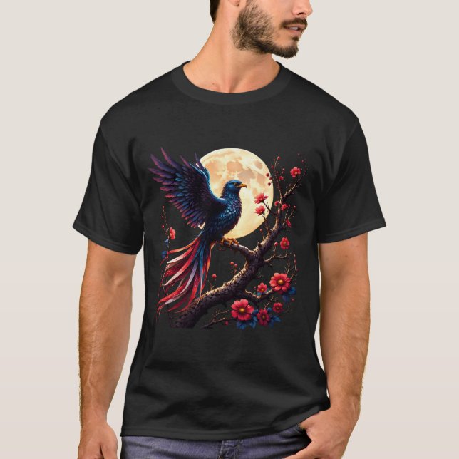 Camiseta Crimsonwing ao Luar – Ave de Fantasia Mística. (Frente)