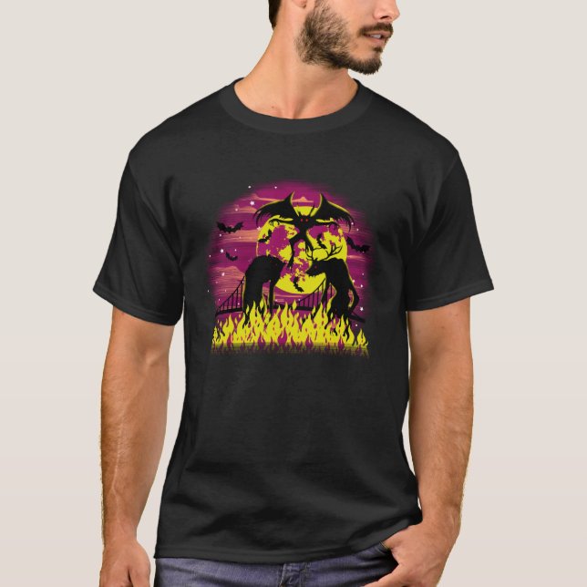 Camiseta Criptid Group in Flames Yellow Full Moon Mothman (Frente)