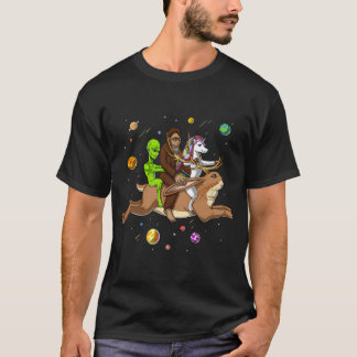 Camiseta Críptido Alien Pé Grande Unicórnio Montado Jackalo