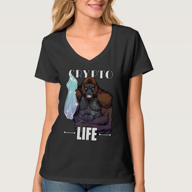 Camiseta Cripto Life Diamond Mãos Homens Mulheres Pai Trad (Frente)