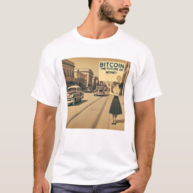 Camiseta Criptografia BTC Bitmoney inspirada na Vintage (Frente)